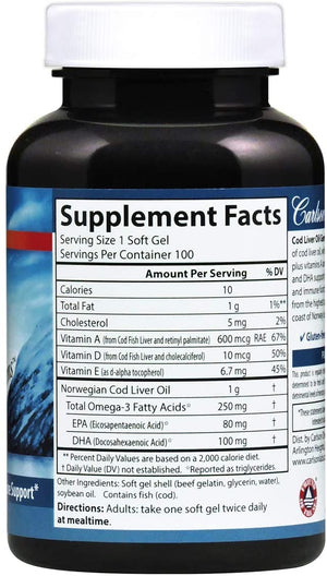 Carlson Cod Liver Oil Gems™ Super, 1000 mg, 100 Softgels