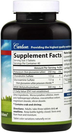 Carlson - Nutra-Support Joint, Glucosamine Chondroitin & MSM, Joint Function, Cartilage Support & Optimal Wellness, 120 Tablets