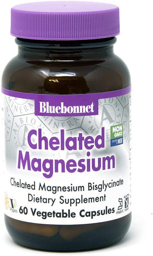 Bluebonnet Nutrition Albion Chelated Magnesium Vegetable Capsule, 200 mg, Magnesium Oxide, Stress Relief, Vegan, Non GMO, Gluten Free, Soy Free, Milk Free, Kosher, 60 Vegetable Capsule