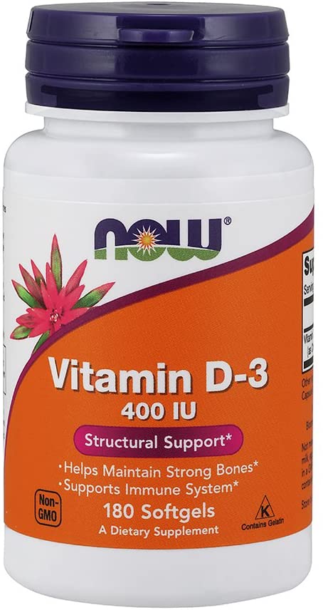 NOW Supplements, Vitamin D-3 400 IU, Strong Bones*, Structural support*, 180 Softgels