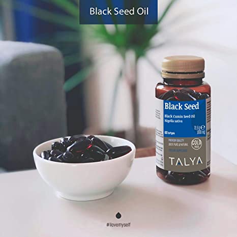 Talya Black Seed Oil Softgel with High Thymoquinone, Cold-Pressed from Non-GMO Turkish Black Cumin Nigella Sativa Seeds, No Glyphosate, 1000MG per Softgel