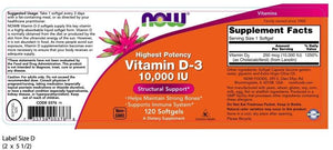 NOW Foods Vitamin D-3, 10000 IU, 120 Softgels