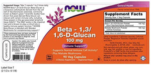 NOW Foods Beta, 1,3/1,6-D-Glucan, 100 mg, 90 VegCaps