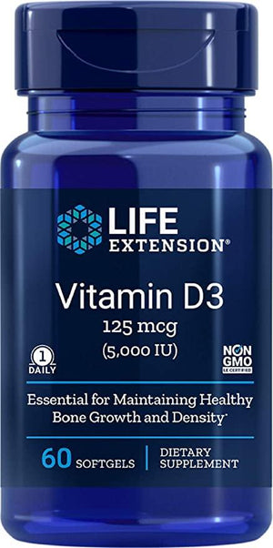 Life Extension - VITAMIN D 3 5000 IU 60 CAPSULES - Discount Nutrition Store