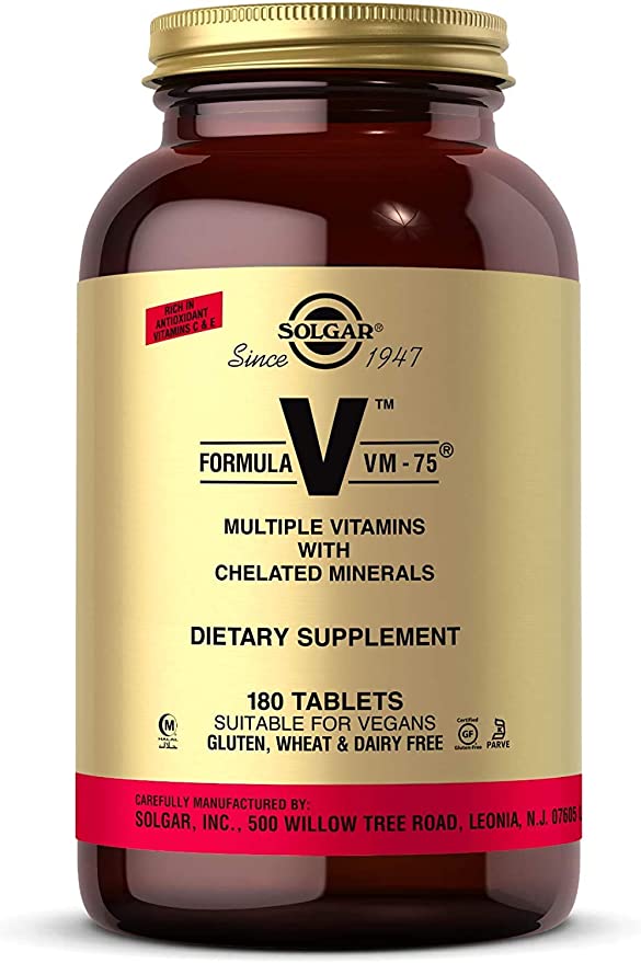 Solgar Formula VM-75, 180 Tablets - Multivitamin with Chelated Minerals - Vitamin A, B6, B12, C, D, E - Biotin, Magnesium, Calcium, Iron, Zinc - Vegan, Gluten Free, Dairy Free, Kosher - 180 Servings