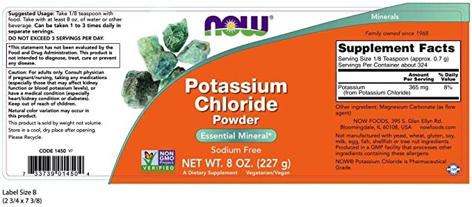 NOW Potassium Chloride Powder, 8 oz