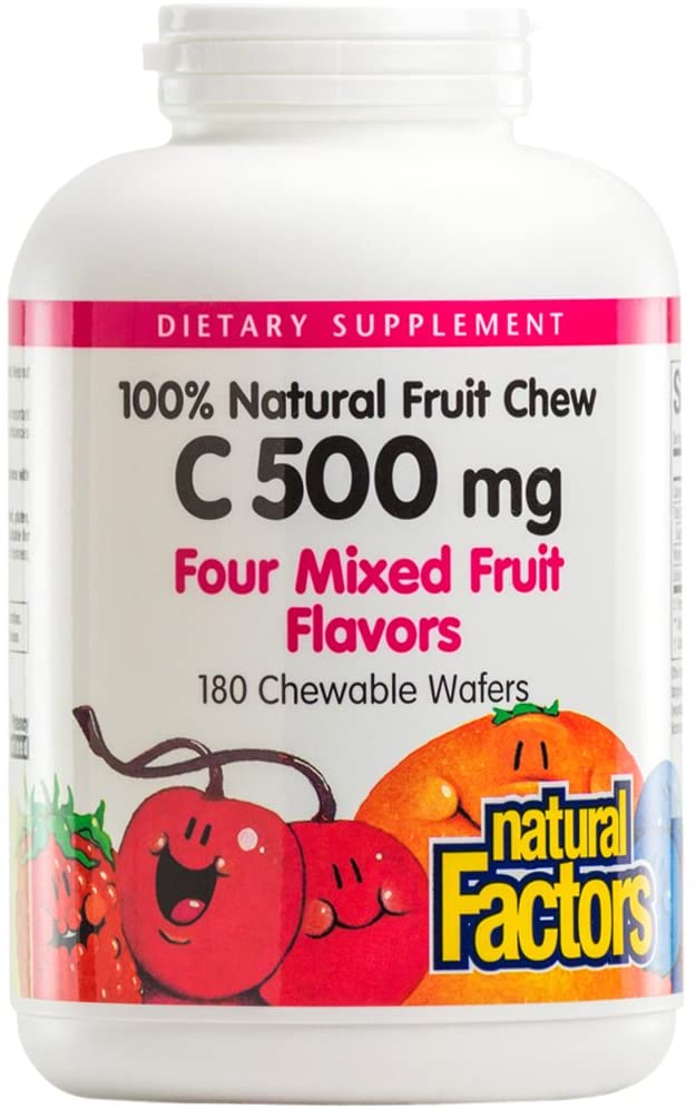 Natural Factors 100% Natural Fruit Chew C Mixed Fruit, 500 mg, 180 Chewable Wafers