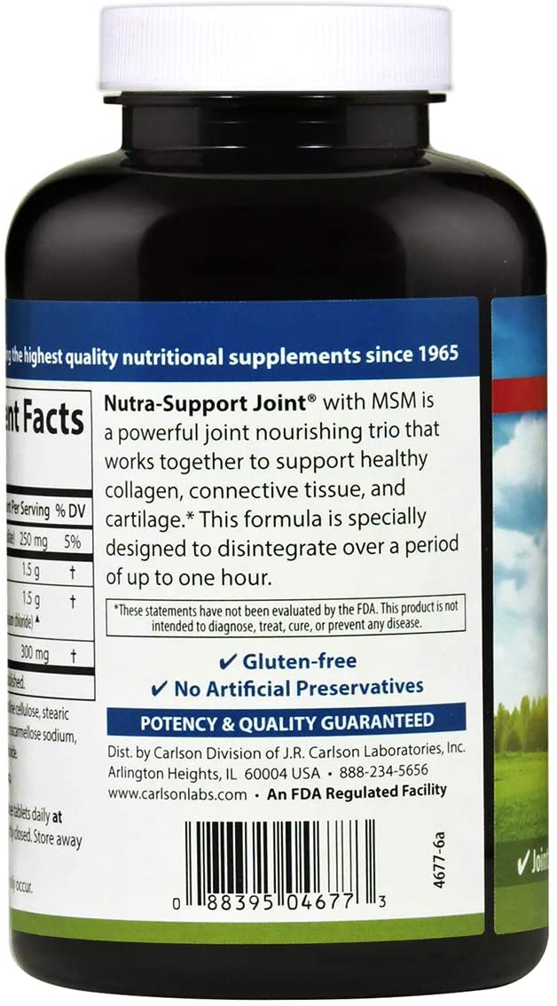 Carlson - Nutra-Support, Glucosamine Chondroitin & MSM, Joint Function, Cartilage Support & Optimal Wellness, 120 tablets