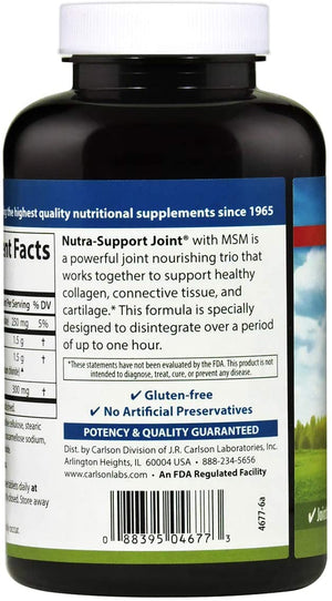 Carlson - Nutra-Support Joint, Glucosamine Chondroitin & MSM, Joint Function, Cartilage Support & Optimal Wellness, 120 Tablets