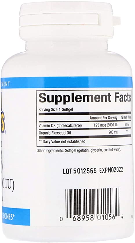 Natural Factors - Vitamin D3 5000 IU, Supports Healthy Bones, 120 Soft Gels