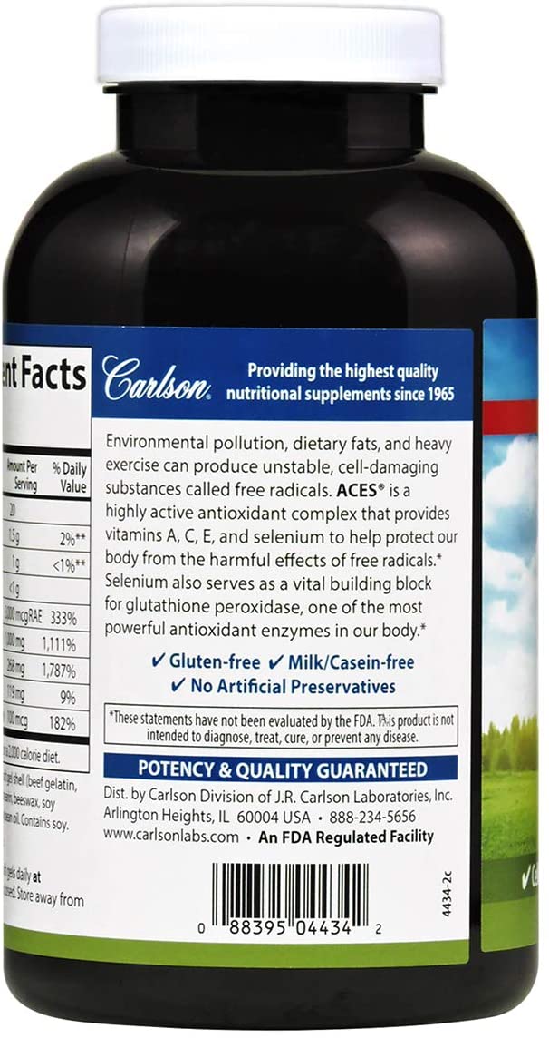 Carlson - ACES, Vitamins A, C, E + Selenium, Cellular Health &amp; Immune Support, Antioxidant, 300 Softgels