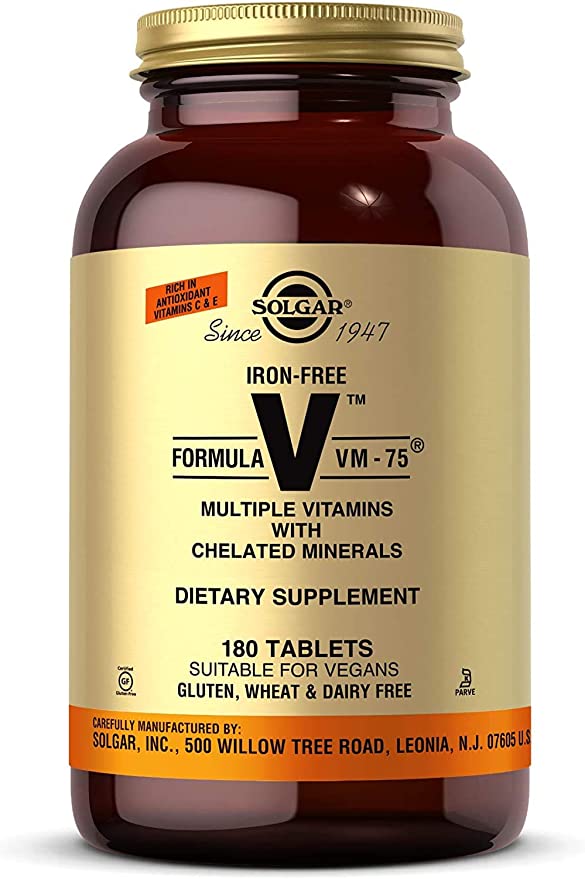 Solgar Iron-Free Formula VM-75, 180 Tablets - Multivitamin with Chelated Minerals - Vitamin A, B6, B12, C, D, E - Biotin, Magnesium, Calcium, Zinc - Vegan, Gluten &amp; Dairy Free, Kosher - 180 Servings
