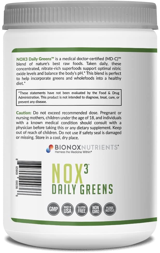 Bionox, Great Tasting Green Food Powder, Raw Greens Superfood Mix, Great Clean Taste, Keto Diet Friendly No Sugar, All Natural, Alkalinity and Nitric Oxide Booster, 1 Month Supply, 30 Scoop