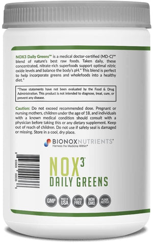 Bionox, Great Tasting Green Food Powder, Raw Greens Superfood Mix, Great Clean Taste, Keto Diet Friendly No Sugar, All Natural, Alkalinity and Nitric Oxide Booster, 1 Month Supply, 30 Scoop