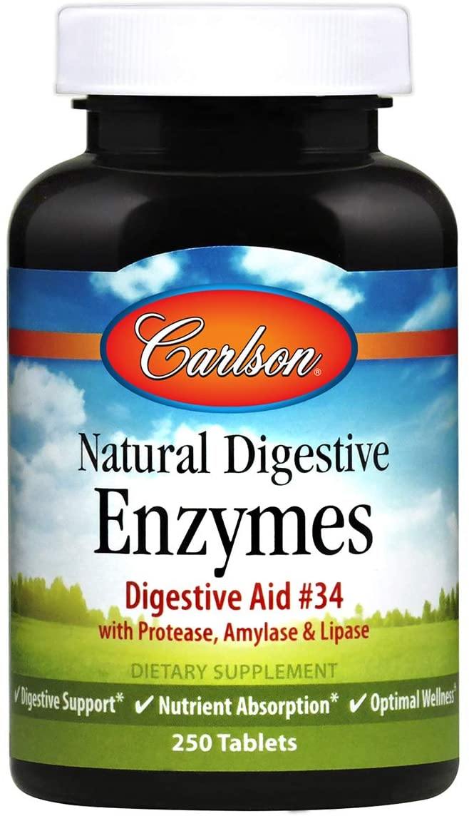 Carlson - Natural Digestive Enzymes, Digestive Aid #34 with Protease, Amylase &amp; Lipase, Digestive Support, Nutrient Absorption &amp; Optimal Wellness, 250 Tablets - Discount Nutrition Store