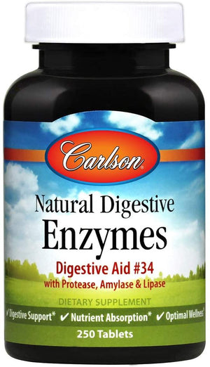 Carlson - Natural Digestive Enzymes, Digestive Aid #34 with Protease, Amylase & Lipase, Digestive Support, Nutrient Absorption & Optimal Wellness, 250 Tablets - Discount Nutrition Store