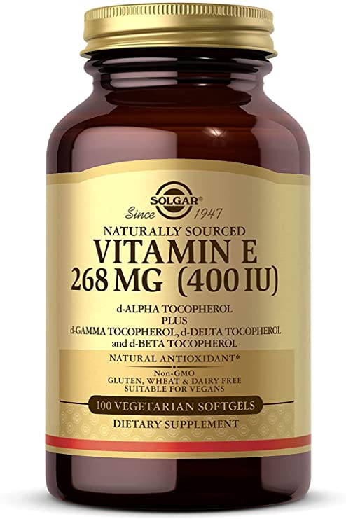 Solgar Vitamin E 268 mg (400 IU), 100 Vegetarian Softgels - Natural Antioxidant, Skin &amp; Immune System Support - Naturally-Sourced Vitamin E - Non-GMO, Vegan, Gluten Free, Dairy Free - 100 Servings