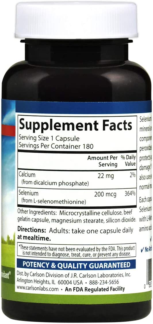 Carlson - Selenium, 200 mcg Yeast-Free, Prostate Health &amp; Immune Support, Antioxidant, 180 capsules