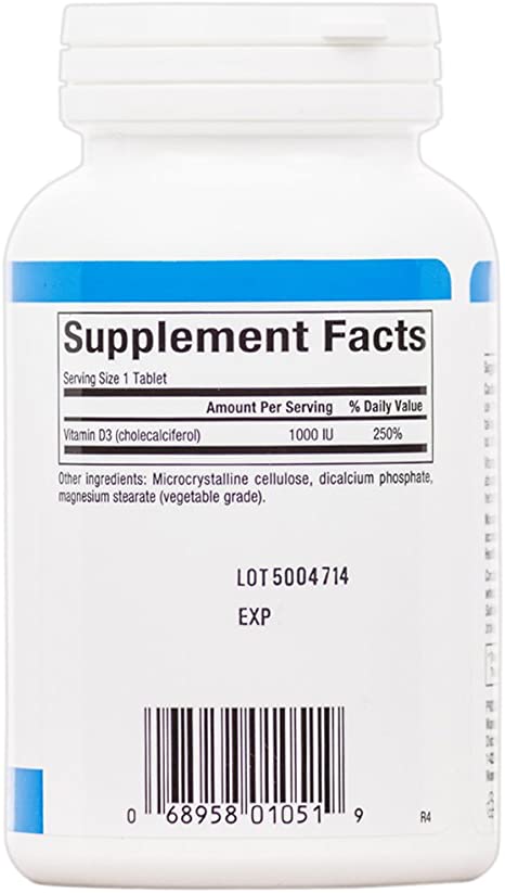 Natural Factors, Vitamin D3 1000 IU (25 mcg), Supports Strong Bones, Muscles and Immune Function, 180 Tablets