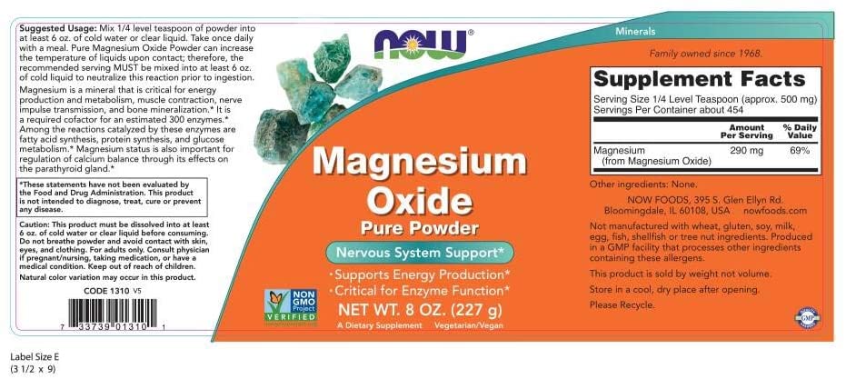 NOW Magnesium Oxide Pure Powder, 8 oz - Discount Nutrition Store