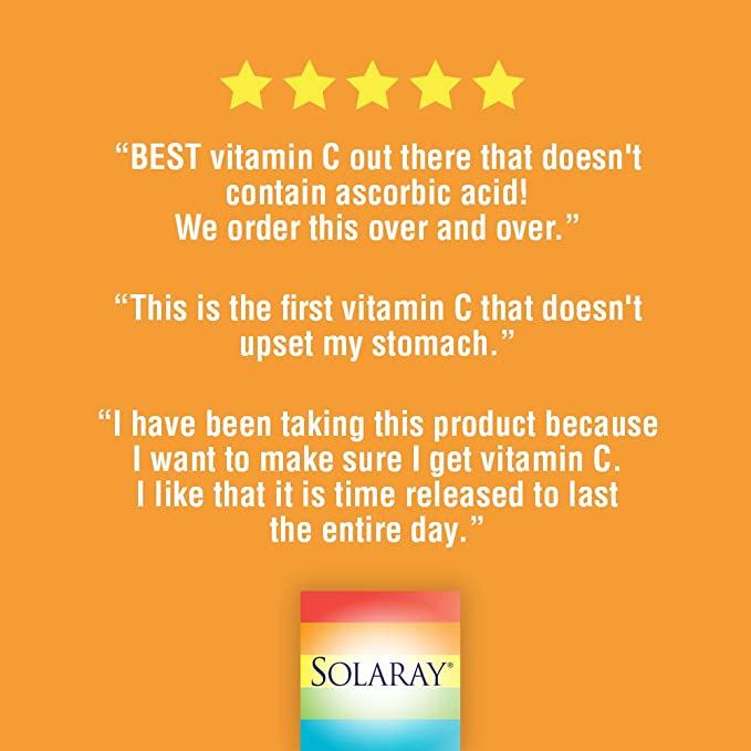 SOLARAY Reacta-C with Vitamin C 500mg - 200mg Bioflavonoid Concentrate, Immune Defense Vitamins - Patented 24 Hour Immune Support Supplement - Vegan - 60 Capsules, 60 Servings