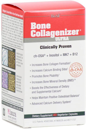 BioSil by Natural Factors, Bone Collagenizer Ultra, Supports Bone Mineral Density and Strength, Collagen Generator, 40 Vegetarian Capsules (20 Servings) - Discount Nutrition Store