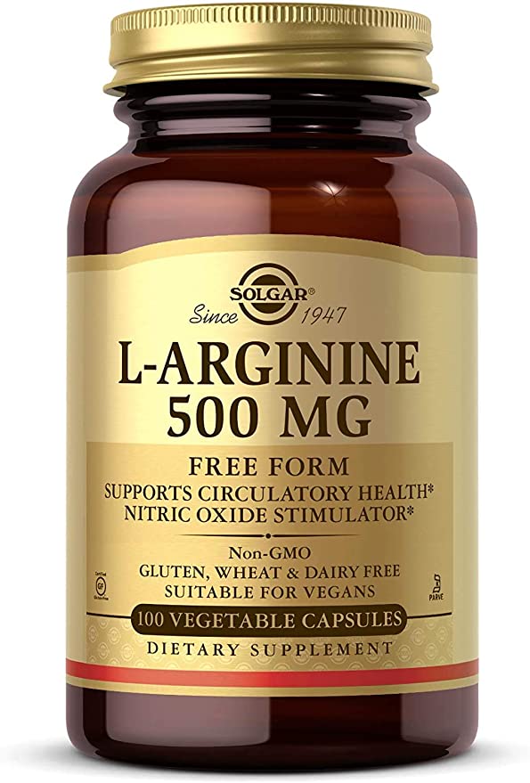 Solgar L-Arginine 500 mg - 100 Vegetable Capsules - Nitric Oxide Stimulator - Non-GMO, Vegan, Gluten Free, Dairy Free, Kosher - 100 Servings