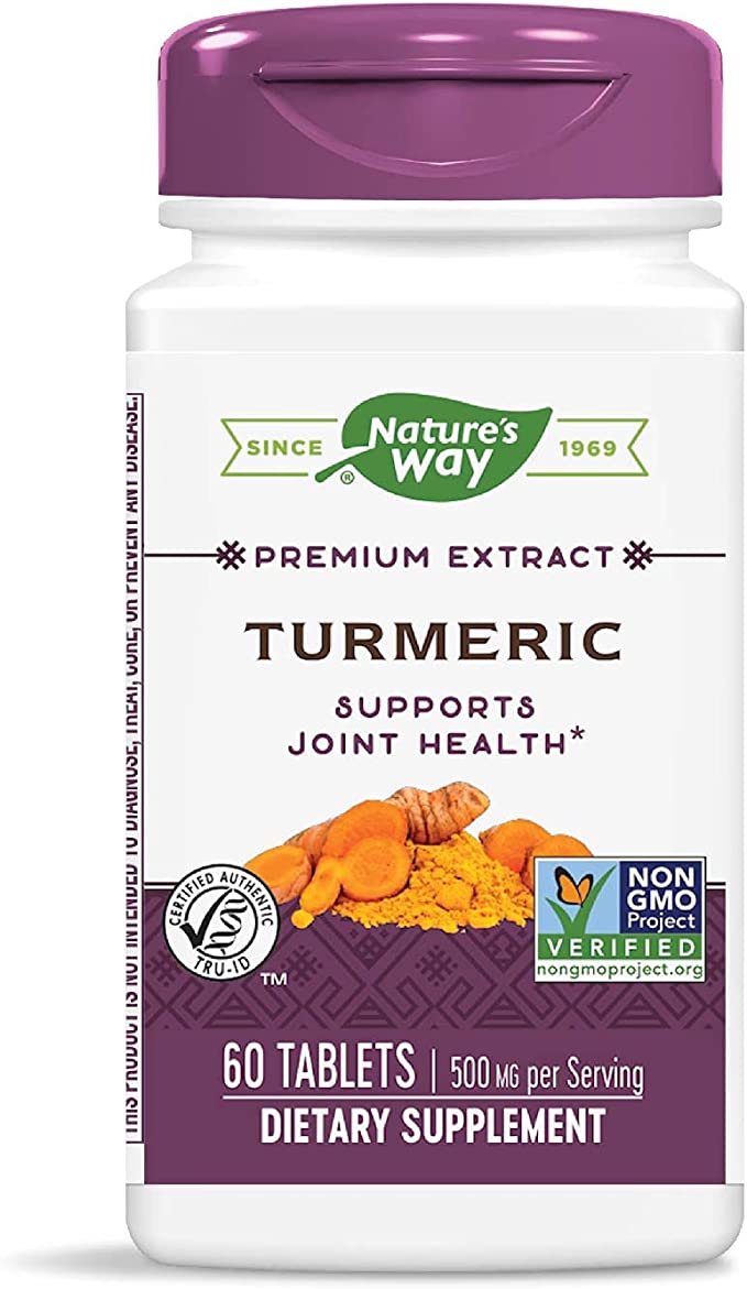 Nature&#39;s Way Turmeric, Premium Extract, Supports Joint Health*, Standardized to 95% Curcuminoids, 500 mg per Serving, Non-GMO Project Verified, 60 Tablets