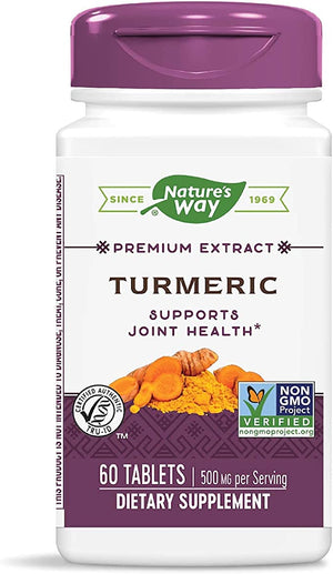 Nature's Way Turmeric, Premium Extract, Supports Joint Health*, Standardized to 95% Curcuminoids, 500 mg per Serving, Non-GMO Project Verified, 60 Tablets