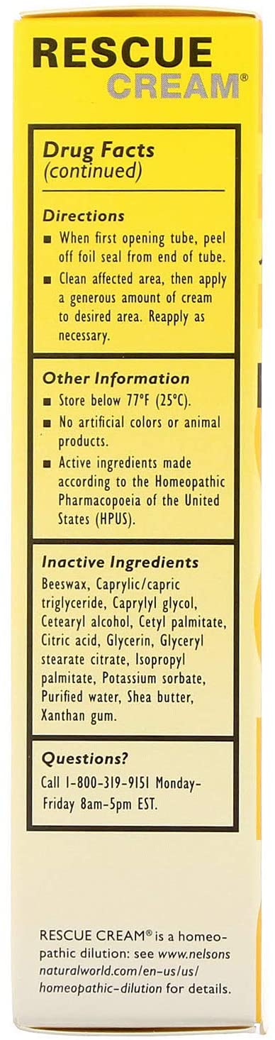 Bach RESCUE Cream, Hydrating Skincare for Hands, Body and Face, Shea Butter, Homeopathic Stress Relief Flower Essences, Fragrance-Free, Paraben-Free, Holiday Stocking Stuffer, 30g