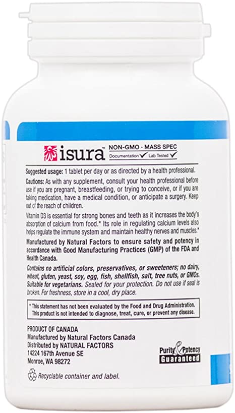 Natural Factors, Vitamin D3 1000 IU (25 mcg), Supports Strong Bones, Muscles and Immune Function, 180 Tablets