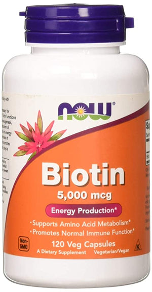 NOW Biotin, 5000 mcg, 120 Veg Capsules