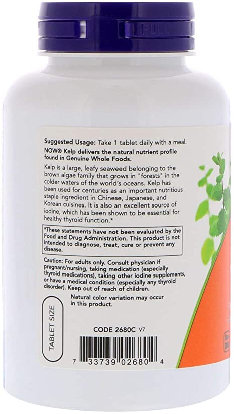 NOW Supplements, Kelp 150 mcg of Natural Iodine, Easier to Swallow Tablet, Super Green, 200 Tablets