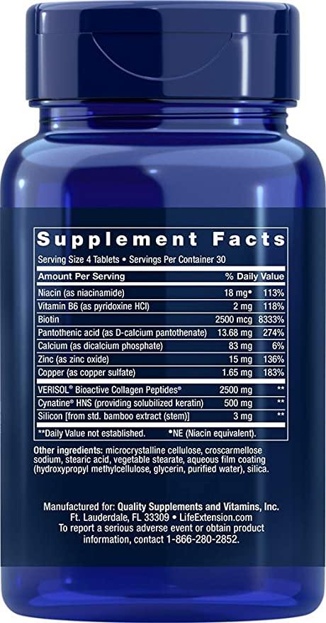 Life Extension Hair, Skin, &amp; Nails - Collagen Plus, 120 Tablets - Discount Nutrition Store