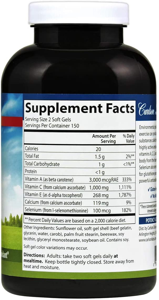 Carlson - ACES, Vitamins A, C, E + Selenium, Cellular Health &amp; Immune Support, Antioxidant, 300 Softgels