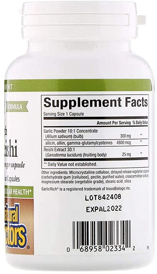 GarlicRich Super Strength Garlic + Reishi Natural Factors 120 Caps