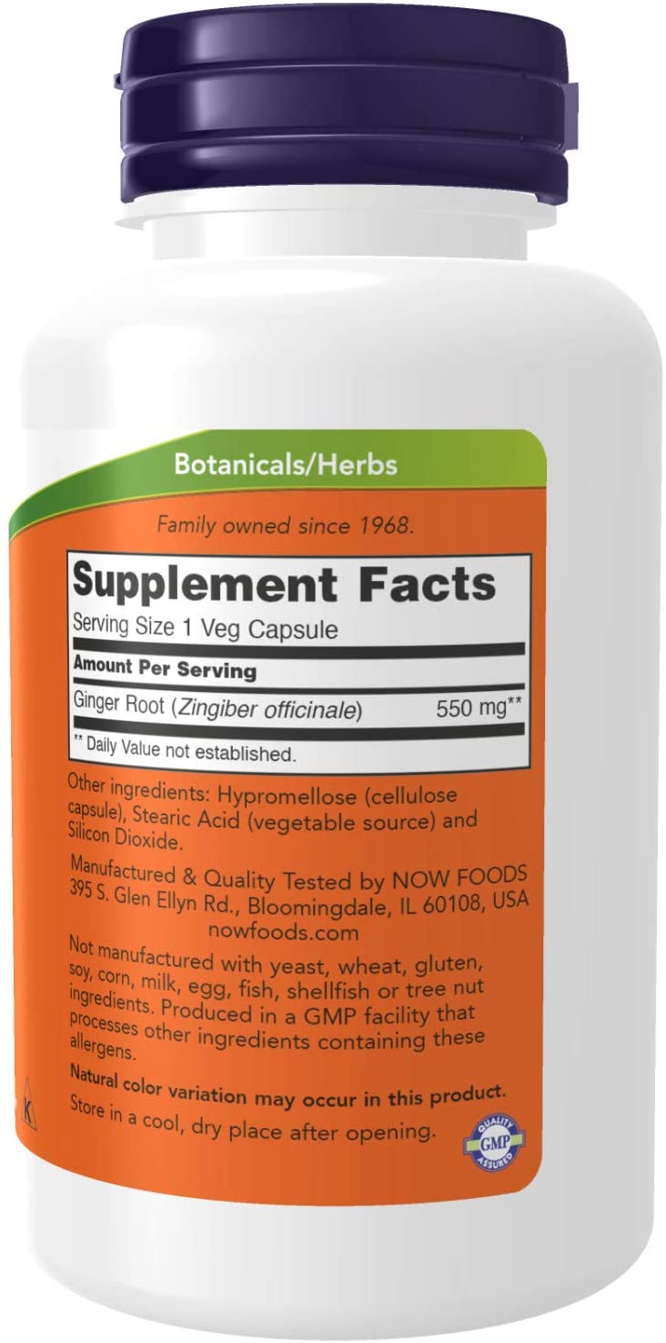 NOW Supplements, Ginger Root (Zingiber officinale) 550 mg, Digestive Support*, 100 Veg Capsules