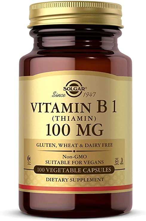Solgar Vitamin B1 (Thiamin) 100 mg, 100 Vegetable Capsules - Energy Metabolism, Healthy Nervous System, Overall Well-Being - Non-GMO, Vegan, Gluten Free, Dairy Free - 100 Servings