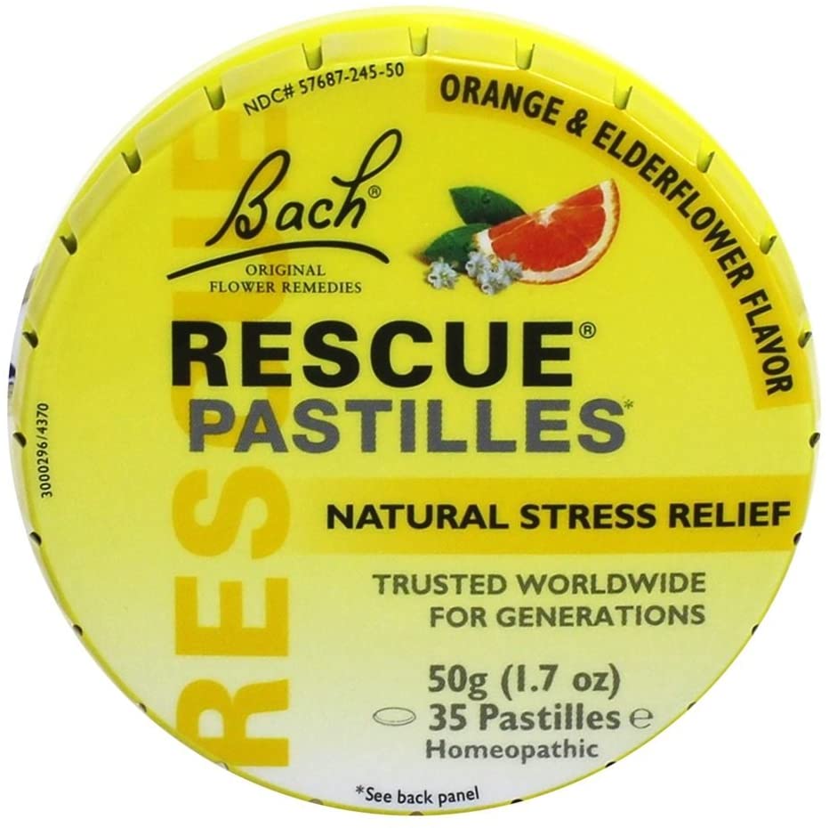 Bach RESCUE PASTILLES, Orange and Elderflower Flavor, Natural Stress Relief Lozenges, Homeopathic Flower Essence, Vegetarian, Gluten &amp; Sugar-Free, Holiday Stocking Stuffer, 35 Count