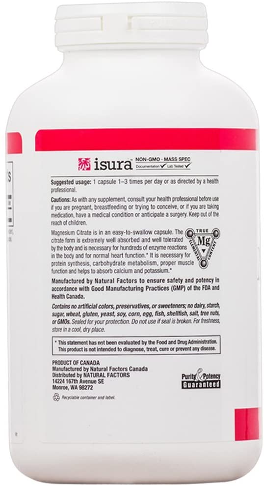 Natural Factors Magnesium Citrate, 150 mg, 360 Capsules