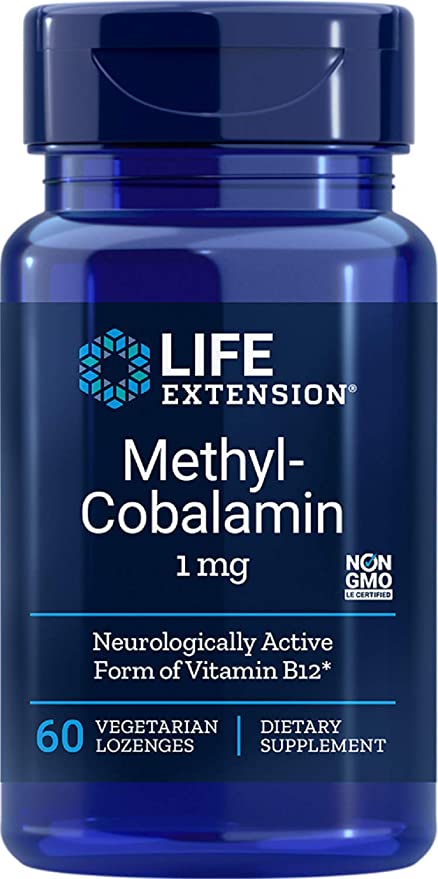 Life Extension Vitamin B12 Methylcobalamin, Nerve Health Supplement, Cognitive Support, Energy Vitamin, methylcobalamin B12, 1 mg, Quick-Dissolving, Vegetarian, 60 lozenges