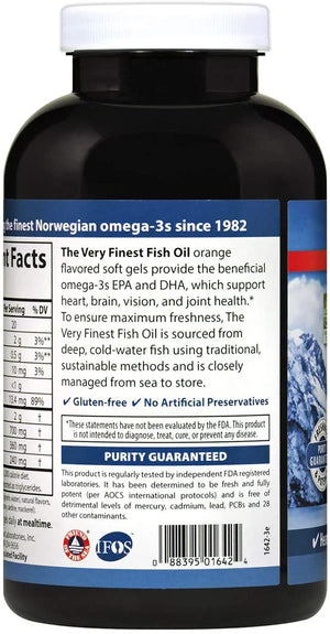 Carlson - The Very Finest Fish Oil, 700 mg Omega-3s, Norwegian, Wild-Caught Fish Oil, Sustainably Sourced Fish Oil Capsules, Orange, 240 Softgels