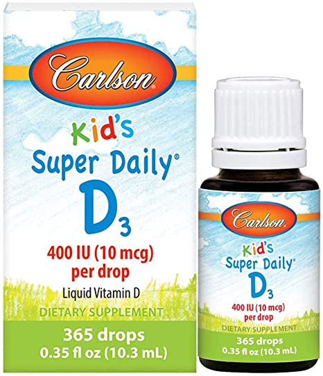 Carlson - Kid&#39;s Super Daily D3, Kids Vitamin D Drops, 400 IU (10 mcg) per Drop, Heart Health, Immune Support, Vegetarian, Liquid Vitamin D Drops, Unflavored, 365 Drops