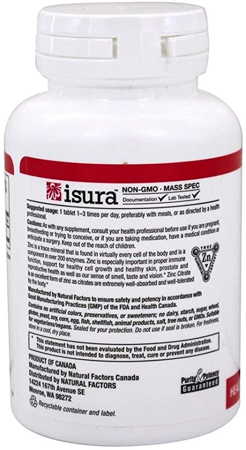 Natural Factors Zinc Citrate, 15 mg, 90 Tablets