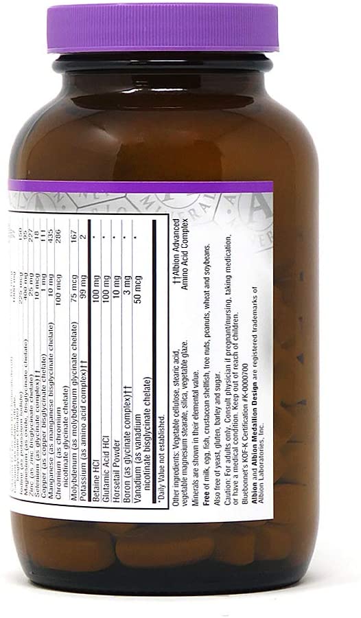 Bluebonnet Nutrition High Potency Chelated Multiminerals (Iron-Free), Albion Chelated Minerals, Soy-Free, Gluten-Free, Non-GMO, Kosher Certified, Dairy-Free, 120 Caplets, 40 Servings