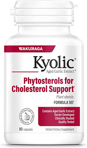 Kyolic Aged Garlic Extract Formula 107, Phytosterols for Cholesterol Support, 80 Capsules