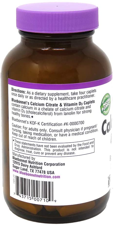 BlueBonnet Calcium Citrate Plus Vitamin D3 Caplets, 90 Count