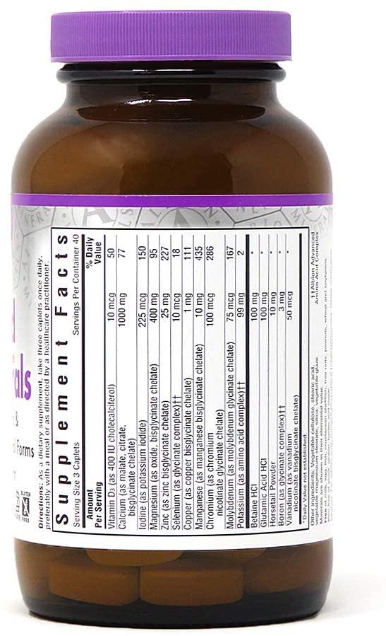 Bluebonnet Nutrition High Potency Chelated Multiminerals (Iron-Free), Albion Chelated Minerals, Soy-Free, Gluten-Free, Non-GMO, Kosher Certified, Dairy-Free, 120 Caplets, 40 Servings