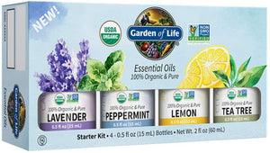 Garden of Life Essential Oils Starter Pack Lavender Peppermint Lemon Tea Tree, 1 Pack
