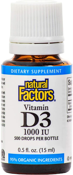 Natural Factors, Vitamin D3 Drops 1000 IU, Supports Strong Bones, Teeth and Immune Function with Flaxseed, Palm and Coconut Oils, 0.5 fl oz